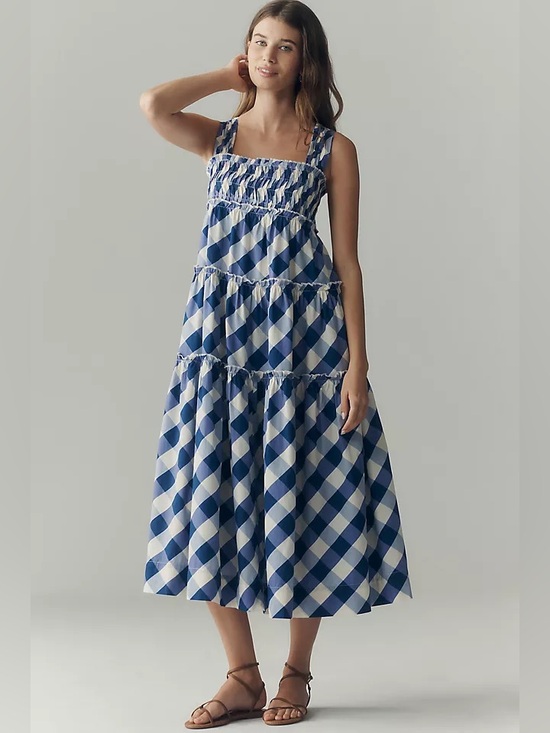 Anthropologie Dresses & Skirts - Anthropologie Blue and White Gingham Midi Dress